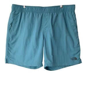 The North Face Blue Nylon Shorts XL Elastic Waist Pull On Logo Mesh Lined 7in